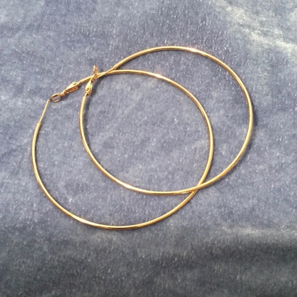 24KT Rose gold plated 3” hoop earrings. NWT